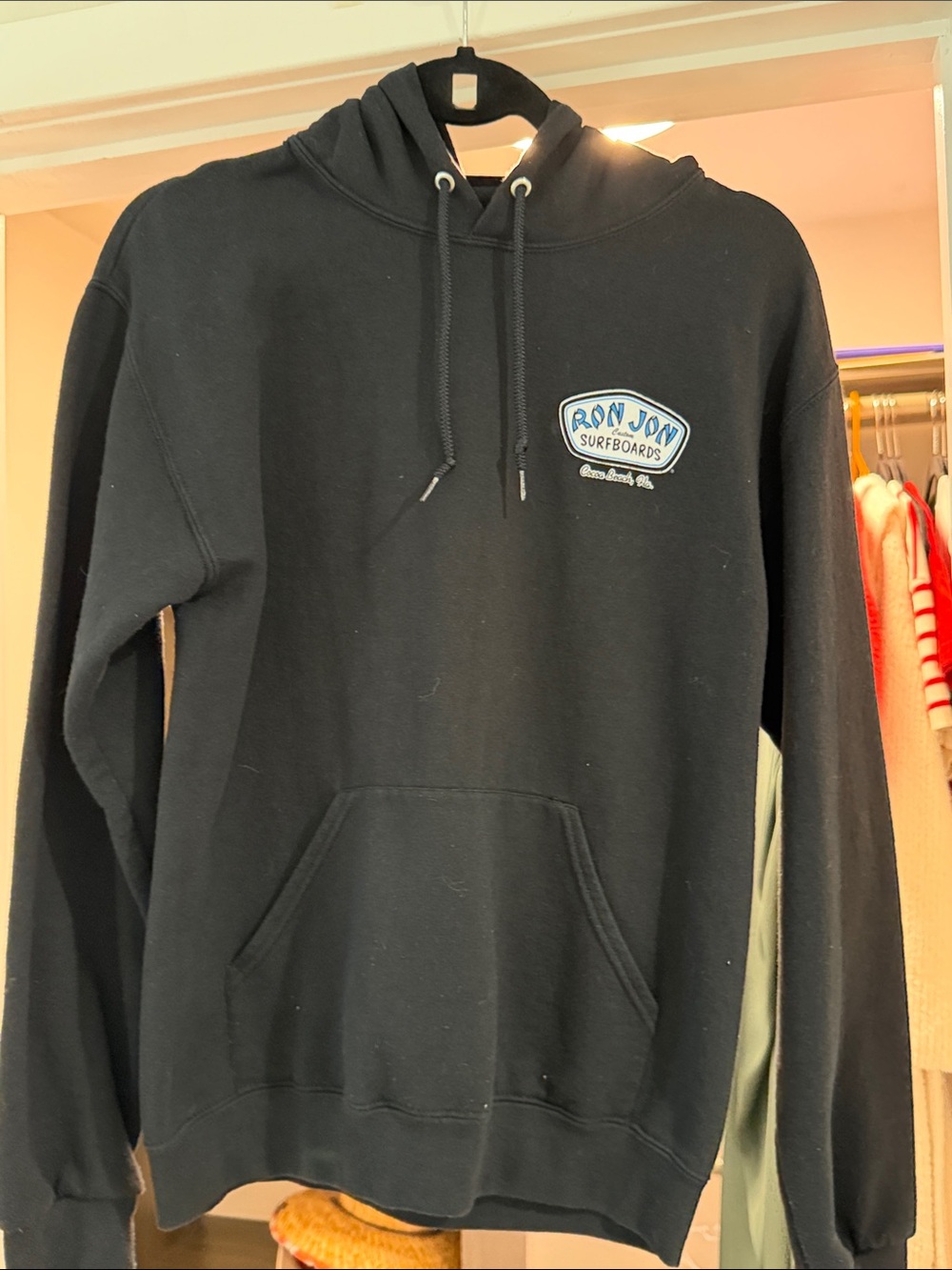 Ron Jon Black Hoodie with Small Blue Logo - Men's
